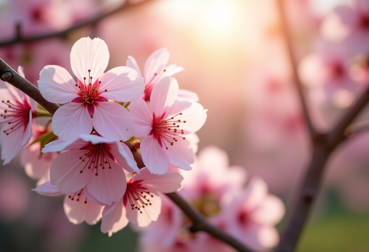 arbre fleurs roses